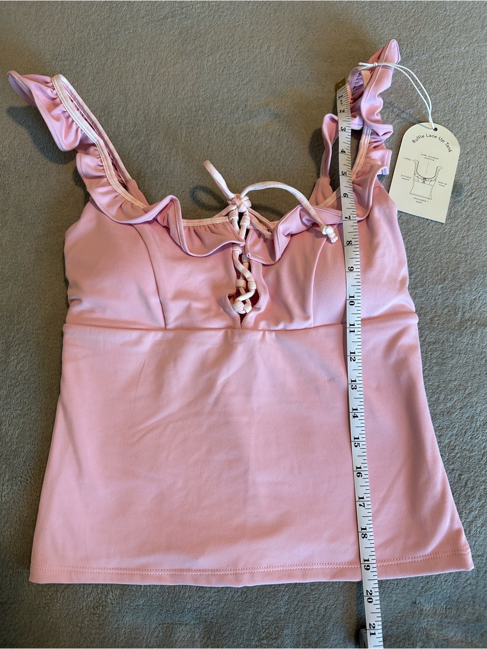 NWT Blogilates Ruffle Lace Up Tank - Light Pink - Picture 4 of 7